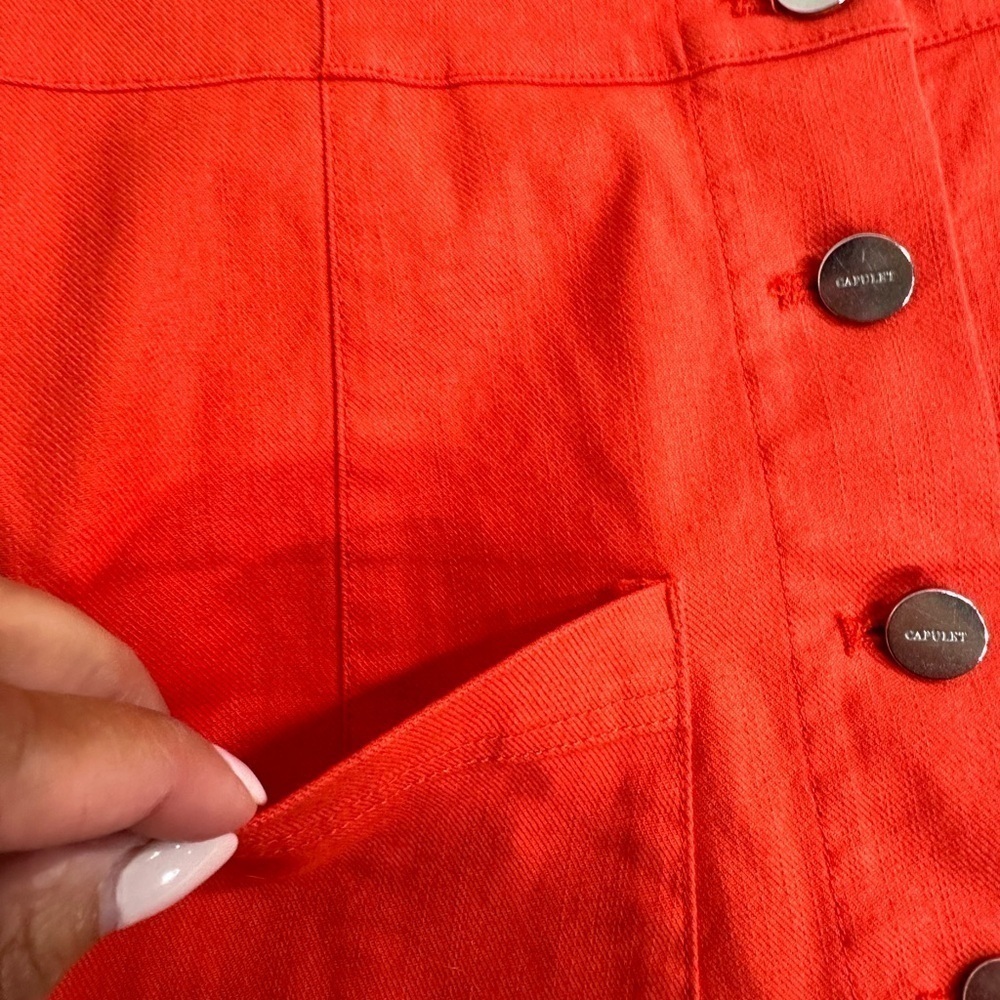 Capulet Stretch Denim Button Down Mini Dress Oran… - image 8